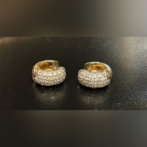 Jewelry - 18 Karat Gold and Pave Diamond Huggie Earrings